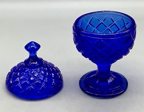 Vintage 1950’s Cobalt Blue Basketweave Pedestal Candy/Trinket Dish w/Lid (New) - Picture 8 of 11
