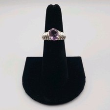 Vintage Genuine Amethyst Sterling Silver 925 Ridged Ring Band Size 5.75