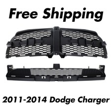 Front Bumper Upper and Lower Grille Textured Plastic For 2011-2014 Dodge Charger