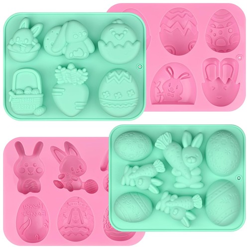 4 Pack Easter Chocolate Molds, Bunny Half Egg Shaped Non-stick Silicone Molds...