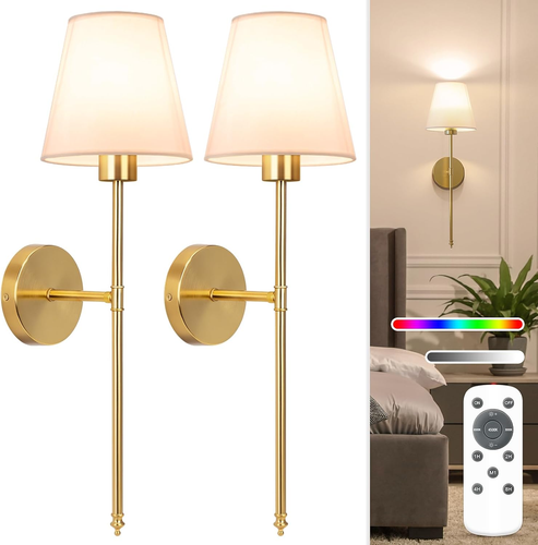NIORSUN Battery Operated Wall Sconce Set of 2,Gold Rechargeable Wall Lights with - Picture 12 of 12