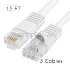 3x 1.5FT CAT5e Cable Ethernet Lan Network CAT5 RJ45 Patch Cord White NEW