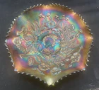 BEAUTIFUL VINTAGE CARNIVAL SIGNED NORTHWOOD GREEN GOOD LUCK RUFFLED BOWL