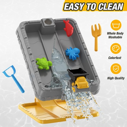 Sandbox with Lid & Adjustable Umbrella, Dirt Digger Excavator Sand Box with C... - Picture 7 of 8