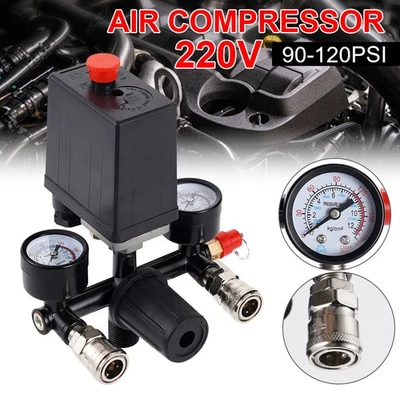 HORMY Air Compressor Pressure Control Switch Valve Manifold Regulator w/ Gauges Relief