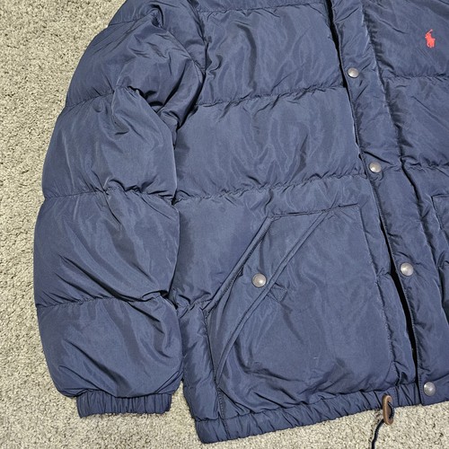 Abrigo Polo Ralph Lauren Para Hombres Azul Marino Cremallera Completa Puffer Con Capucha Talla XL - Imagen 2 de 14