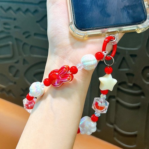 Rabbit Phone Charm Rope Bead Doll Bag Charm Pendant Colorful Key Ring - Photo 3 sur 13