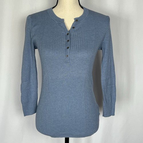 GAP Langarmpullover marineblau strukturiert U-Ausschnitt Henley-Stil Größe Medium