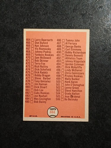 Vtg 1966 Topps #444 6th Series Checklist Baseball Card Unmarked EX - Picture 7 of 15