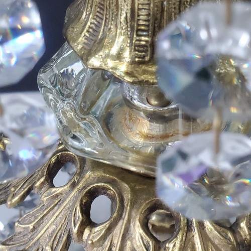Vintage Brass Crystal Candlestick Holders on Marble Base MCM Candelabra - Picture 7 of 21