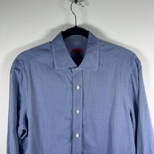 Isaia Napoli Shirt Mens Medium 16/41 Cutaway Collar Cotton Hand Finished Italy