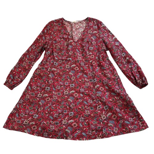 Boden Damen XL 16 18 flippiges V-Ausschnitt 100% Leinen Minikleid geblümt rosa fließend - Bild 3 von 10