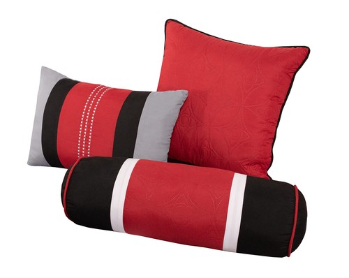 Chezmoi Collection 7-Piece Quilted Patchwork Comforter Set, Red/Gray/Black, K... - Picture 6 of 8