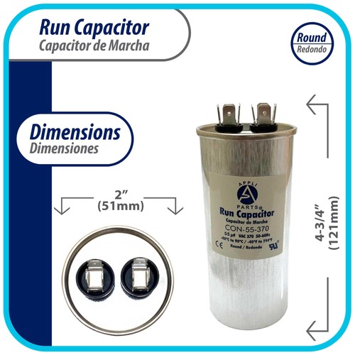 Condensador de funcionamiento Appli Parts para ac 55 Mfd uF (microfarads) 370VAC CBB65 Round Univ - Imagen 2 de 7