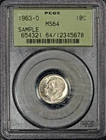 1963-D Roosevelt Dime, PCGS MS64, Old Green Holder Sample Slab, OGH