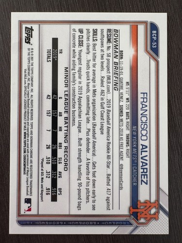 2021 Bowman Chrome Francisco Alvarez #BCP-53 rifrattore a macchie seriale /299 - Foto 2 di 2