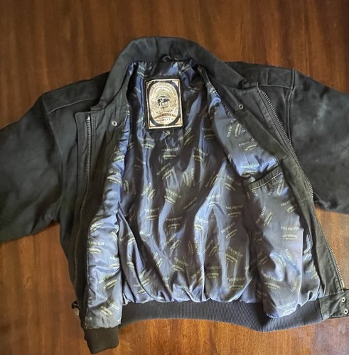 Vintage Paris Sport Club Bomber Lederjacke Herren M, Full Zip schwarz.     J2058 - Bild 7 von 12