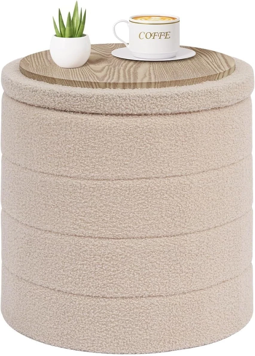 Versatile 29.9 Inch Velvet Sherpa Ottoman - Stylish Storage Solution in Beige