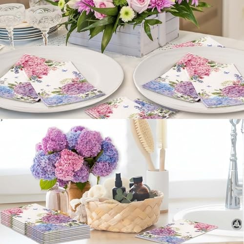 100Pcs Hydrangea Flowers Paper Napkins 3 Ply Spring Easter Floral Napkins - Picture 3 of 7