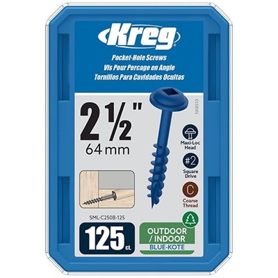 Kreg Blue-Kote Pocket-Hole Screws - SML-C250B-125 - Weather Оnе Расk, Blue