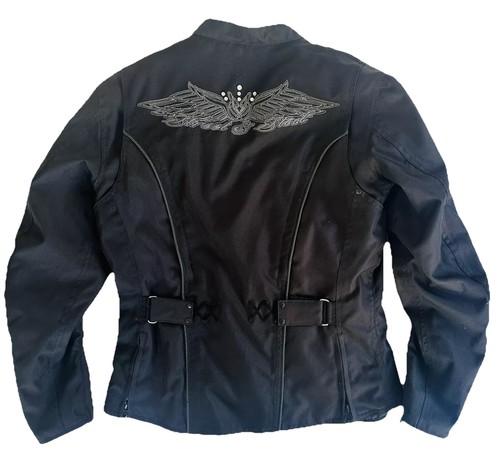 Street and Steel Embroidered & Lined Black Motorcycle Jacket Women's Medium - Foto 2 di 5