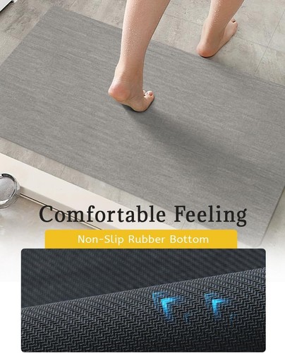 Mecko Bath Mat Rug, Rubber Non-Slip Quick Dry 16"x24", Light Grey - Picture 4 of 7