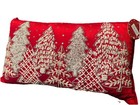 Beautiful Red Christmas/winter Pillow Embroidered &Beaded With White Beads NEW