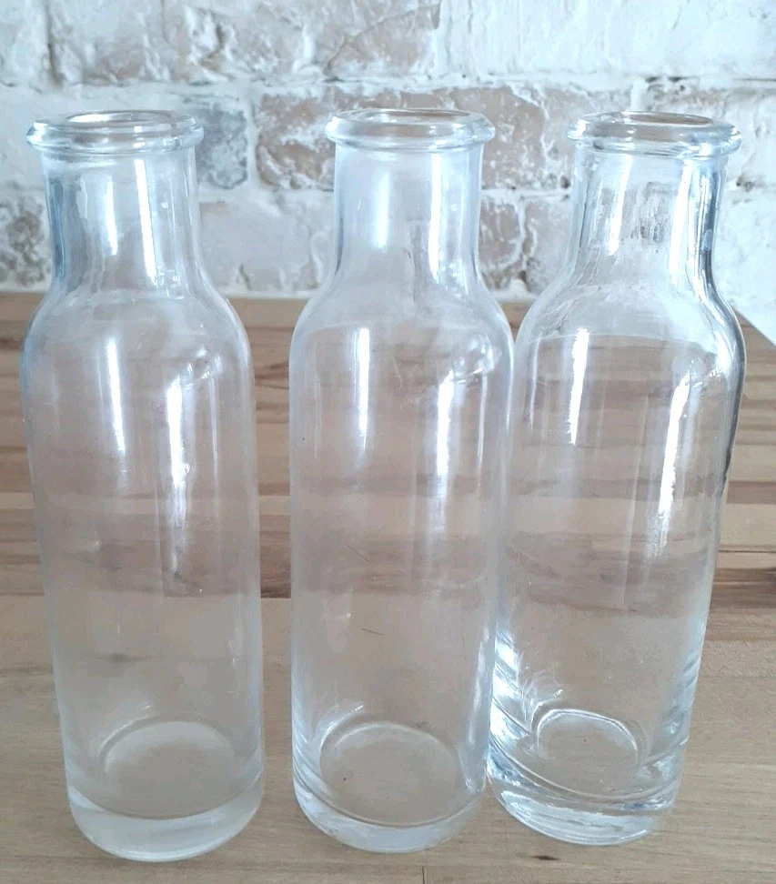 Antique Blown Glass Baby Bottles Made For Rubber Nipples Lot Of 3