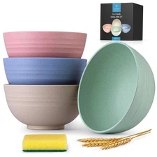 Zulay 24oz Unbreakable Wheat Straw Plastic Cereal Bowls Set of 4