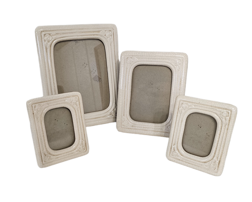 Vtg White Ceramic Photo Frames Roses Crackle Glaze Finish Set of 4 - Picture 3 of 9