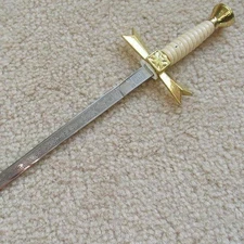 Knights Templar Dagger Gold Sable Fornitura Knob Ceremony Sword W/ Stand 12"