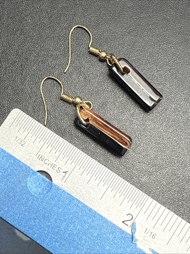 Vintage Pierced Earrings 1.5” Brown Carnelian Agate Stone Drop Dangle - Picture 8 of 8
