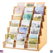 6-Tier Bamboo & Acrylic Greeting Card Display Stand for Trading Cards & Crafts