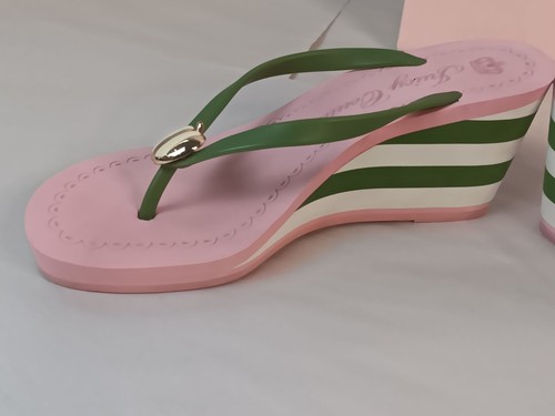 Juicy Couture Womens Wedge Flip Flops Size 9 Pink & Green With Box - Picture 13 of 19