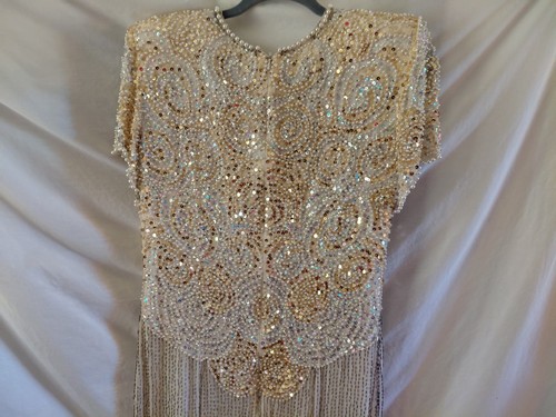 Black Tie Oleg Cassini Vintage Beaded Sequin Gown Dress Size 10 Elegant Timeless - Picture 11 of 18
