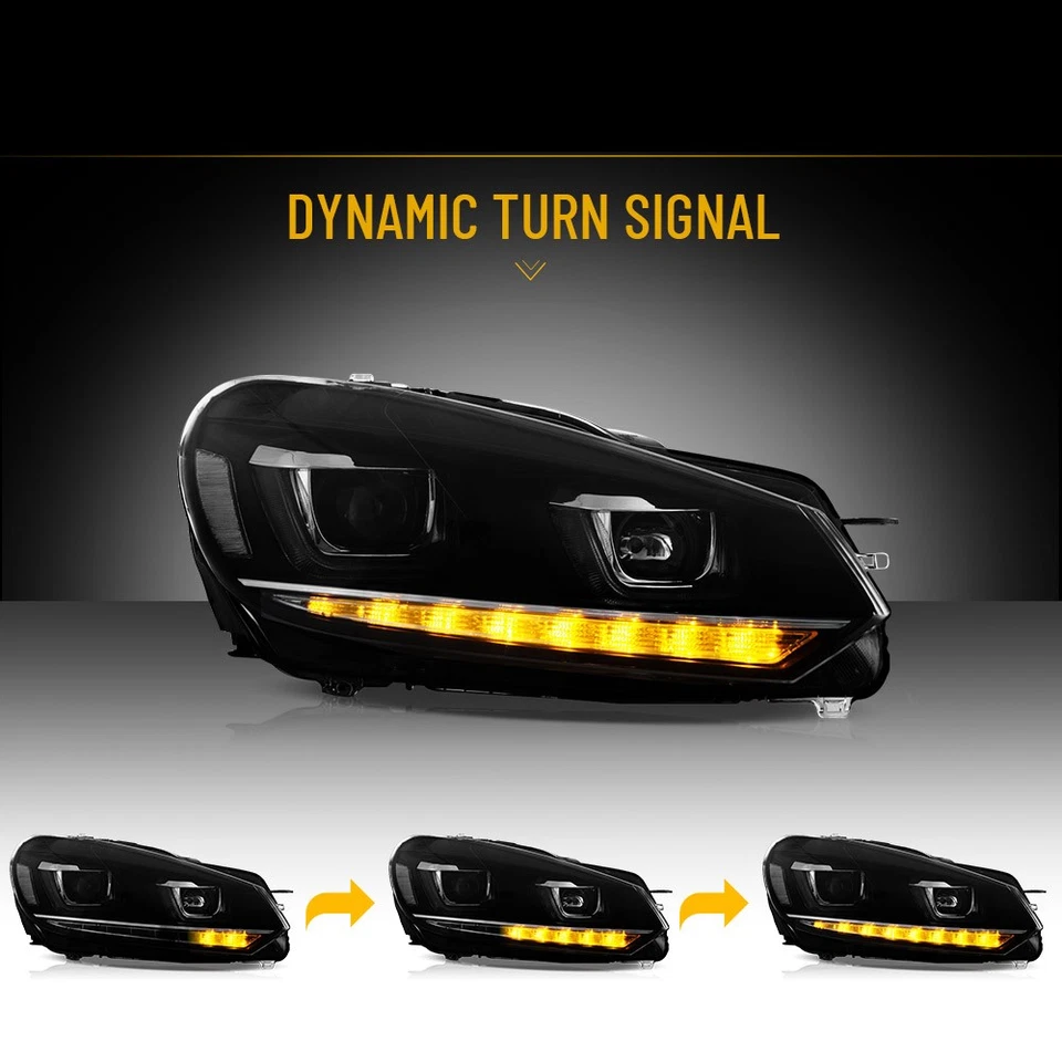 VLAND Headlights For 2010-14 Volkswagen VW Golf 6 MK6 Dual LED DRL w/Demon Eyes - Image 4 of 4