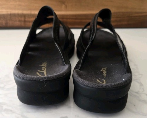 Clarks Black Leather Open Toe Strappy Wedge Heels Sandals Slides Womens 9 M - Picture 5 of 7