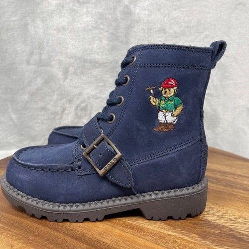 Polo Ralph Lauren Boots Boys 11 Navy Suede Leather Bear Ranger Hi II Rugged - Picture 7 of 13