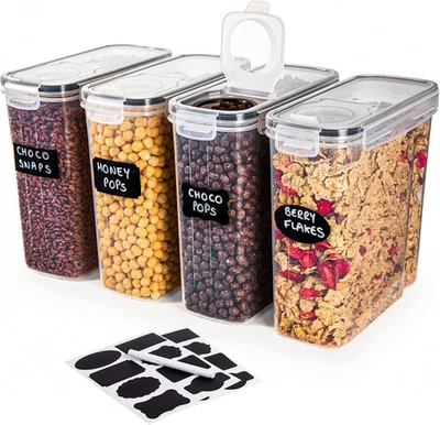 Set of 4 L Airtight Storage Containers Cereal Food Dry Kitchen Pantry Dispenser