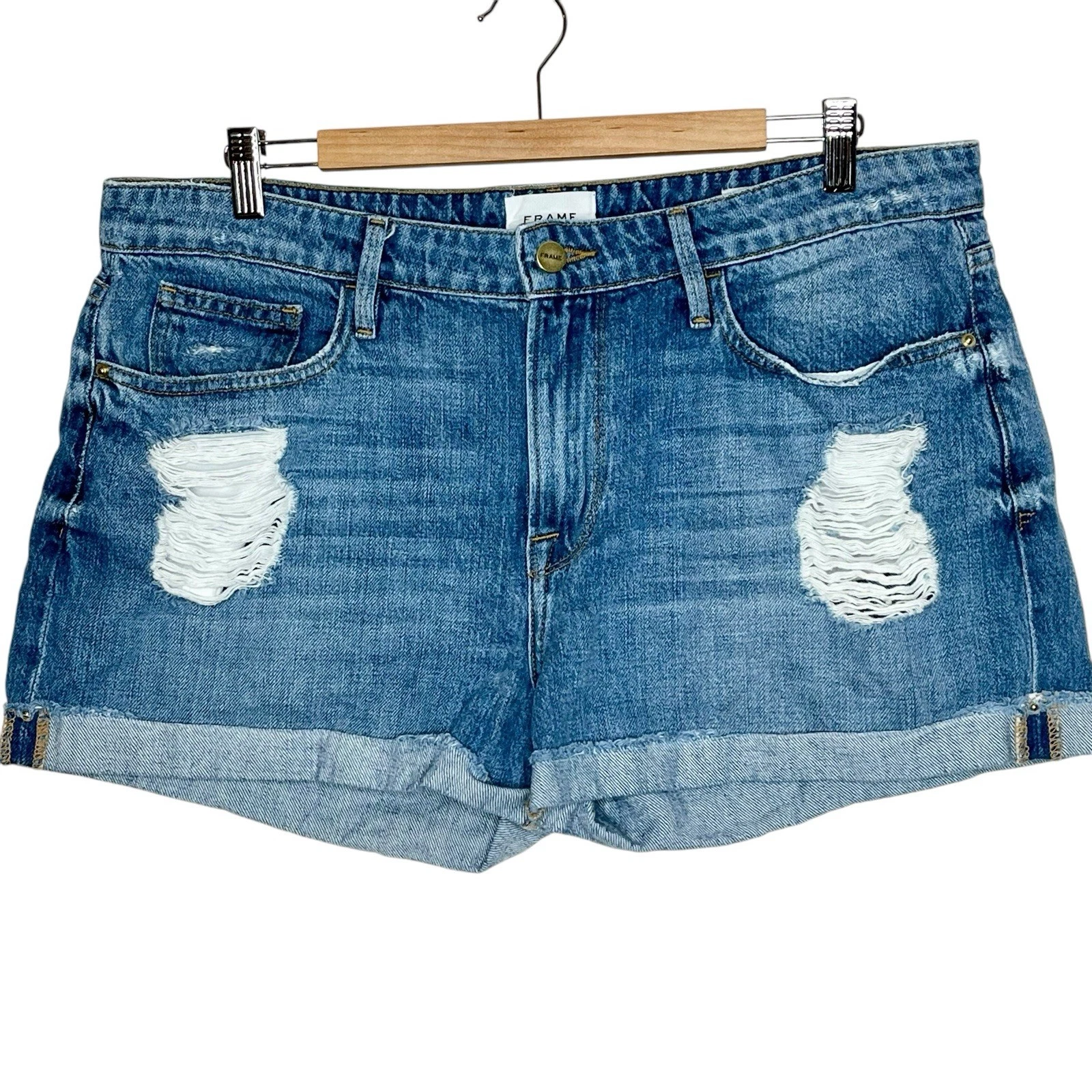 Frame Denim Le Grand Garcon Distressed Jean Shorts Womens 32 Casual Festival