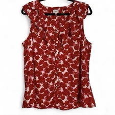 Cabi Red Rose Ruffle Sleeveless Button Blouse Floral Top Women’s Size Large