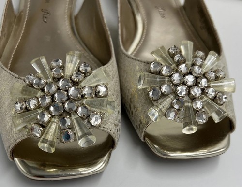 NEW Anne Klein Open Toe Slingback Shoes 8M Gold Faux Stone Rhinestone Shoes - Picture 2 of 13