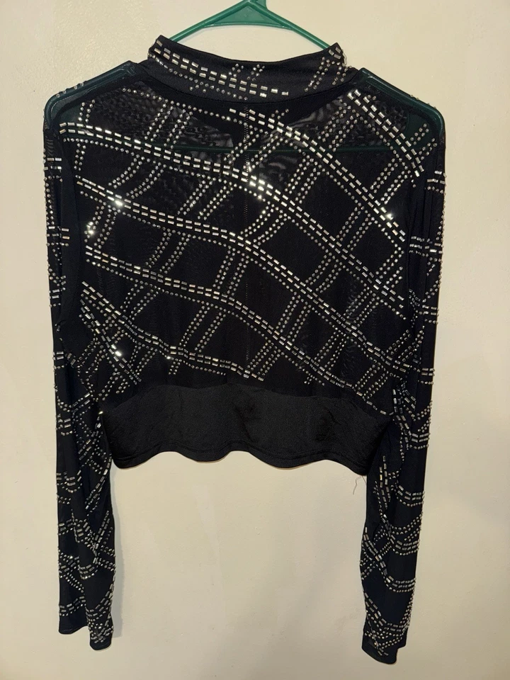 Precioso juego de 2 piezas de encaje de malla transparente con diamantes de imitación Foto 4 de 4