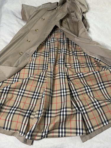 Burberry Double Breasted Trench Coat Large Nova Check Lined Tan Luxury B21 - Picture 4 of 12