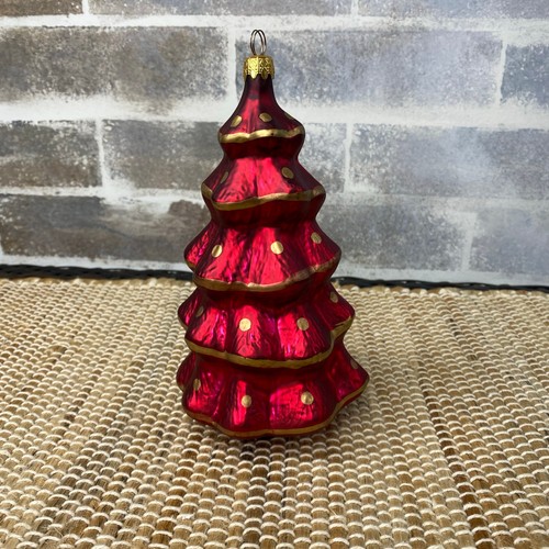Vtg Dayton Hudsons Red and Gold Christmas Tree Tiered Ornament Blown Glass 7" - Picture 1 of 11