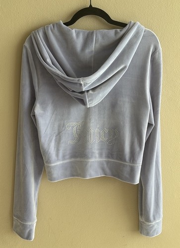 Juicy Couture Velour Hoodie Jacket Size L Purple Full Zip with Juicy Bling Back - Picture 2 of 7
