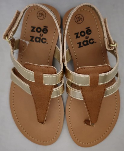 Girl's NIB Zoe & Zac Thong Sandals w/Heel Strap Gold & Brown Size 13.5 - Picture 3 of 9