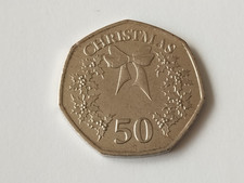 RARE   !!!!!     50 PENCE 2014 GIBRALTAR CHRISTMAS   bow and holly  LOT 1