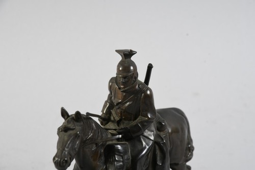 Q46N25- Zinn Figur bronziert Reiter Krieger zu Pferd auf Marmor Sockel - Bild 7 von 12