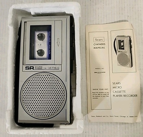 Registratore micro cassette vintage Sears modello 57.2131 Giappone 1982 scatola e libro - Foto 4 di 24